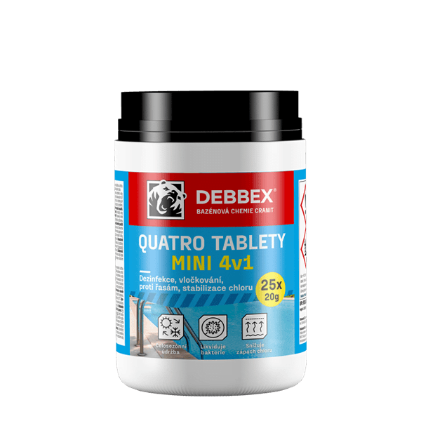 Quatro tablety Mini – dezinfekce, proti řasám, vločkování, stabilizace 500 g dóza namodralá