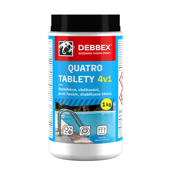 Quatro tablety - dezinfekce, proti řasám, vločkování, stabilizace 1 kg dóza namodralá