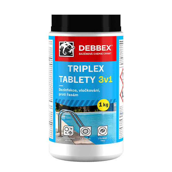Triplex tablety - dezinfekce, proti řasám, vločkování 1 kg dóza namodralá