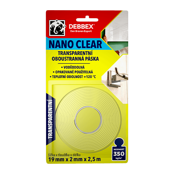 Transparentní oboustranná páska NANO CLEAR 19 mm × 2 mm, délka 2,5 m 2,5 m transparentní