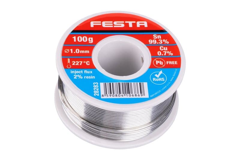 Drát pájecí trubičkový FESTA Sn 99,3%/0,7%Cu, O 1mm, 100g