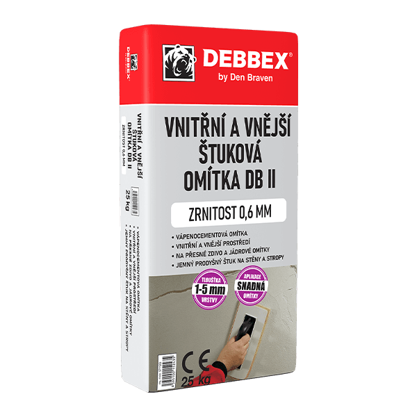 Vnitřní a vnější štuková omítka DB II 25 kg pytel šedá