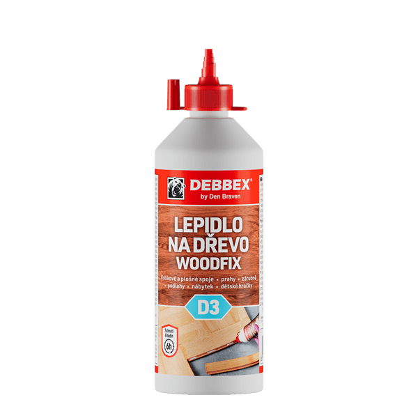 Lepidlo na dřevo WOODFIX D3 500 g dóza bílá, po vytvrzení transparentní