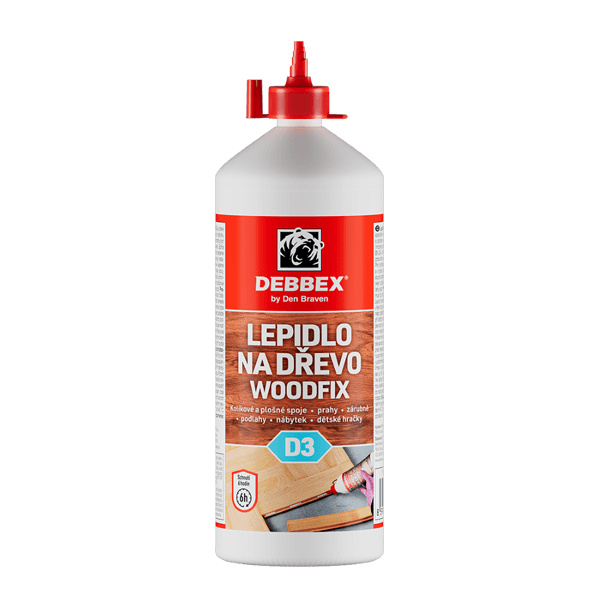 Lepidlo na dřevo WOODFIX D3 750 g dóza bílá, po vytvrzení transparentní