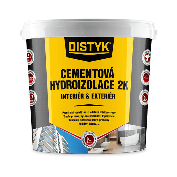 Cementová hydroizolace 2K INTERIÉR A EXTERIÉR DISTYK Line 14 kg kbelík šedá