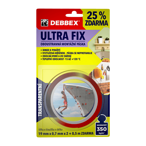 Oboustranná montážní páska ULTRA FIX 19 mm × 0,7 mm, délka 2,5 m 2,5 m transparentní