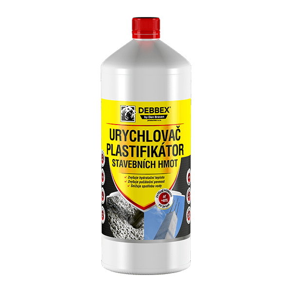 Urychlovač a plastifikátor stavebních hmot 1 l láhev nažloutlá