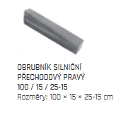 DITON Silniční obrubník PŘECHODOVÝ 100 x 15 x 15-25 cm - Přírodní pravý