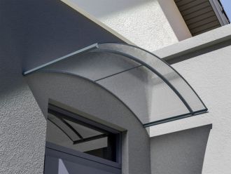 Oblouková vchodová stříška Rodeo | konstrukce/výplň: antracit (konstrukce) / bronzová (výplň), konstrukce/výplň: antracit (konstrukce) / čirá (výplň), konstrukce/výplň: hnědá (konstrukce) / bronzová (výplň)