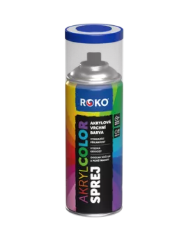ROKO AKRYLCOLOR sprej | RAL 1003 - signální žlutá, RAL 1015 - slonová kost světlá, RAL 1016 - sírová žlutá, RAL 1021 - žlutá hořčičná, RAL 2002 - rumělková, RAL 2009 - dopravní oranžová, RAL 3001 - signální červená, RAL 3003 - rubínová, RAL 3020 - dopravní červená, RAL 4005 - modrofialová, RAL 4006 - signální fialová, RAL 5002 - ultramatinová, RAL 5010 - enziánová modrá, RAL 5015 - nebeská modrá, RAL 5017 - dopravní modrá, RAL 6002 - listová zelená, RAL 6005 - mechová zelená, RAL 6016 - tyrkysová zelená, RAL 6018 - zelenožlutá, RAL 6029 - mátová zelená, RAL 7001 - stříbrnošedá, RAL 7005 - myší šedá, RAL 7016 - antracitová šedá, RAL 7024 - grafitová šedá, RAL 7032 - štěrková šedá, RAL 7035 - světle šedá, RAL 8004 - hnědá měděná, RAL 8011 - oříškově hnědá, RAL 8017 - čokoládová hnědá, RAL 9002 - šedobílá, RAL 9003 - signální bílá, RAL 9005 - černá MAT, RAL 9006 - bílý hliník, RAL 9007 - šedý hliník, RAL 9010 - bílá MAT