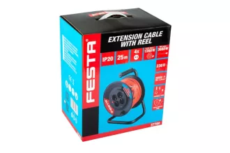 Kabel prodlužovací na bubnu FESTA 25m 4zásuvka 3x1.5mm IP20 MAX 3680W