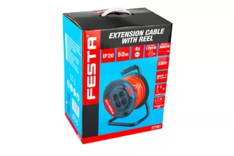 Kabel prodlužovací na bubnu FESTA 50m 4zásuvky 3x1.5mm IP20 MAX 3680W