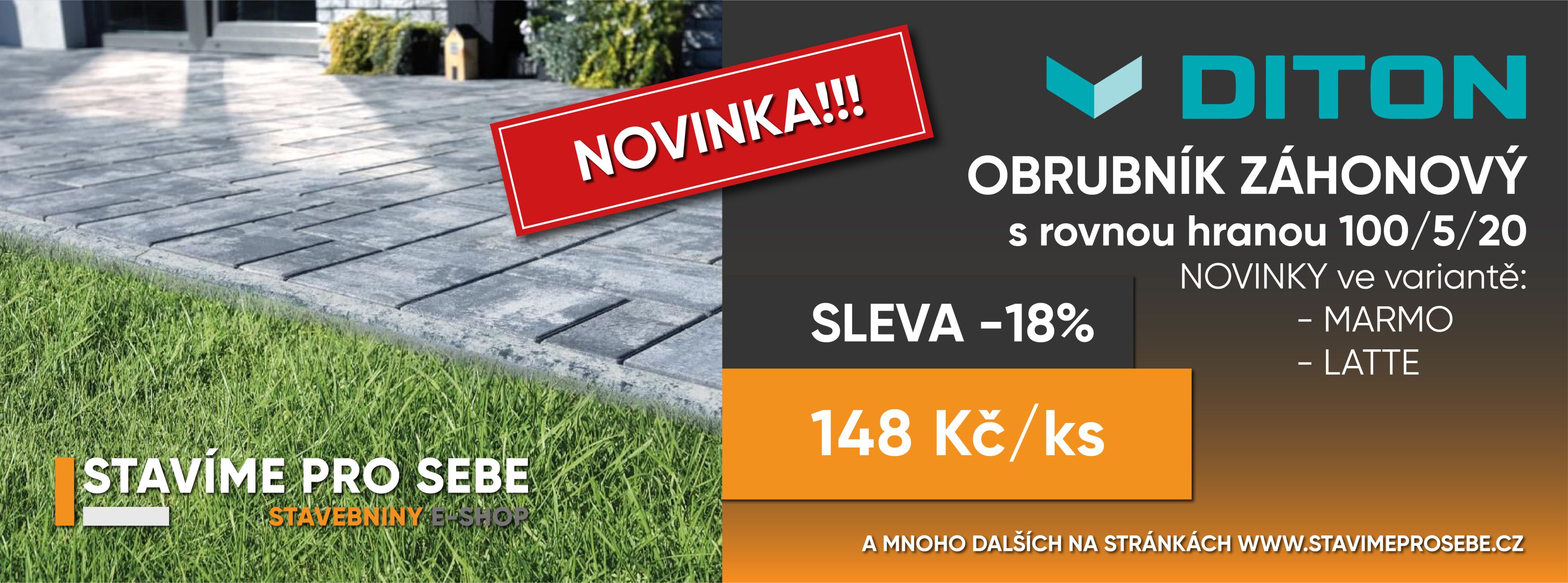 DITON - Obrubník záhonový s rovnou hranou 100 / 5 / 20 MARMO - Novinka!!!